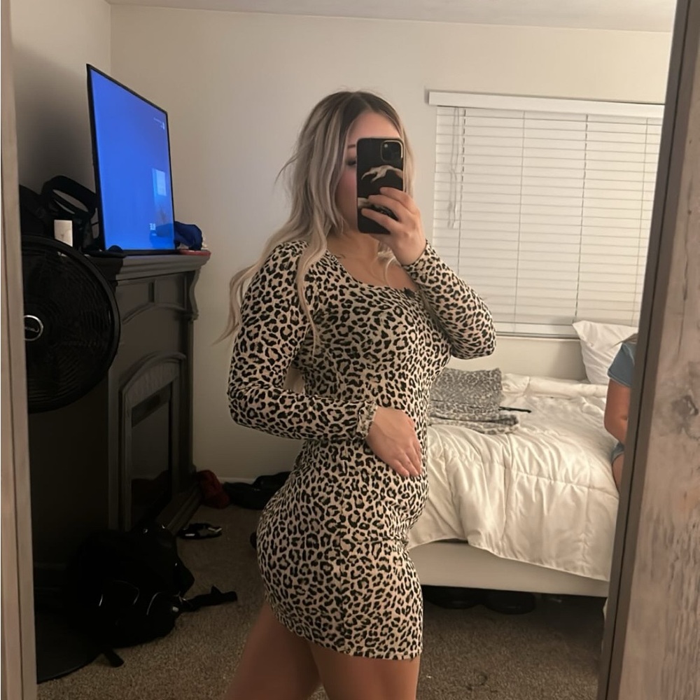 Leopard Print Long Sleeve Dress